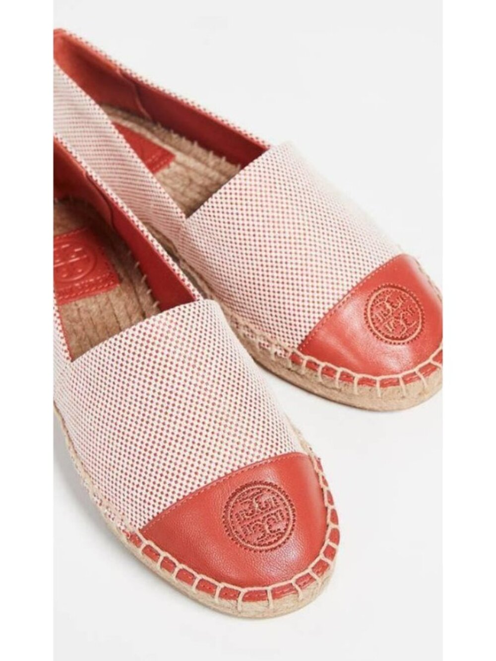 Tory Burch Dark Orange & Cream Canvas Leather Espadrilles Flats, Size 11